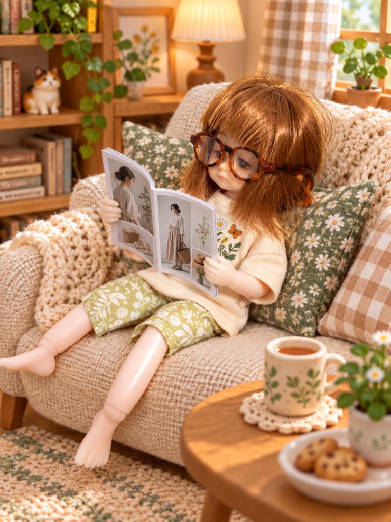 メガネをかけて雑誌を読んでいるミルキちゃん