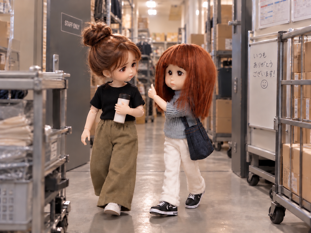 バックルームでスタッフに声をかけるミルキちゃん